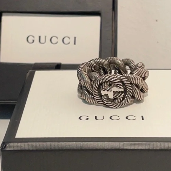 GUCCI UNISEX INTERLOCKING G GOURMETTE STERLING SILVER RING AUTHENTIC 💗💗💗 - Picture 2 of 15